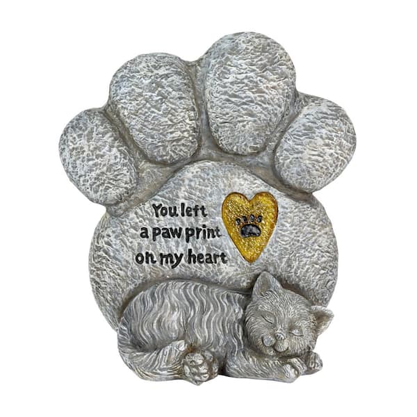 Exhart Solar Cat Paw Print Memorial Stone Marker, 7.5 x 4.5 x 8 in. Garden Statue