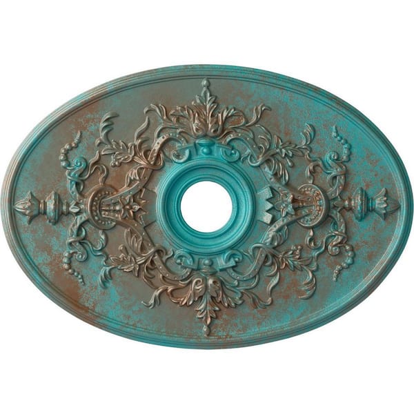 Ekena Millwork 1-5/8 in. x 30-3/4 in. x 21-1/4 in. Polyurethane Alexa Ceiling Medallion, Copper Green Patina