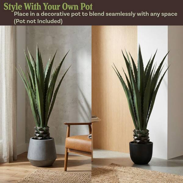 Pure Garden 52 in. Giant Agave Faux Plants with Pots-Artificial Trees (Set  of 2) 50-10016-2 - The Home Depot