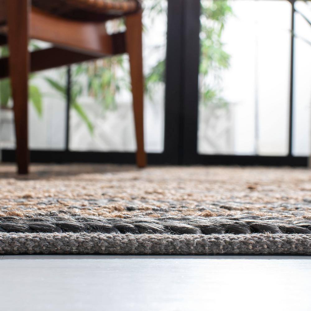 Gray and Beige Hand-Knotted Geometric Jute Rug 4' x 6'