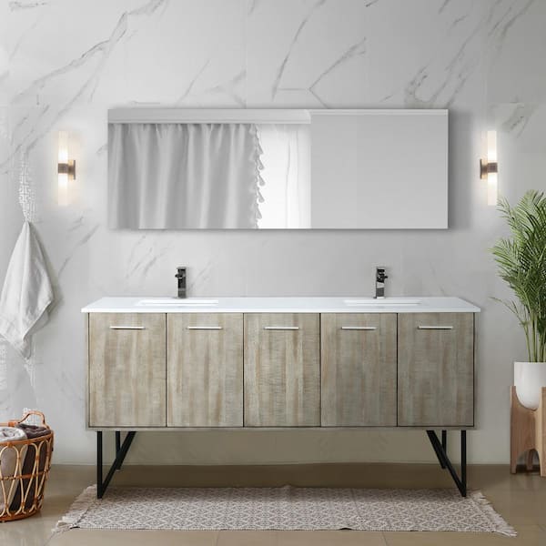 Lexora Lancy 72 in W x 20 in D Rustic Acacia Double Bath Vanity, White