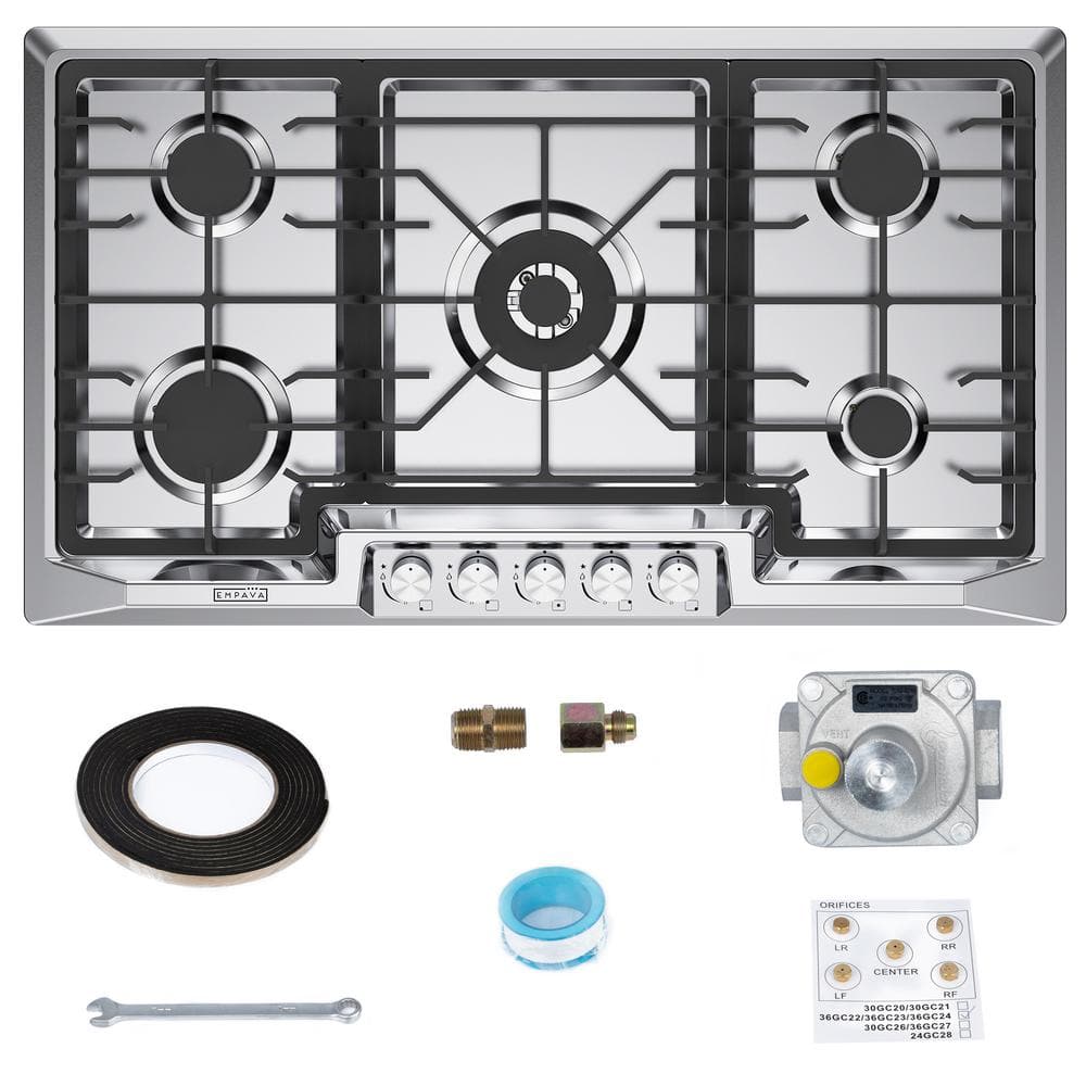 36 in. Built-in Gas Cooktop in Stainless Steel with 5 Sealed Burners -  Empava, EPA-36GC23