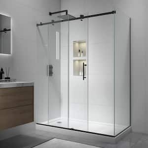 60 in. W x 34 in. D x 76 in. H Sliding Frameless Shower Door in Black Finish with Clear Glass