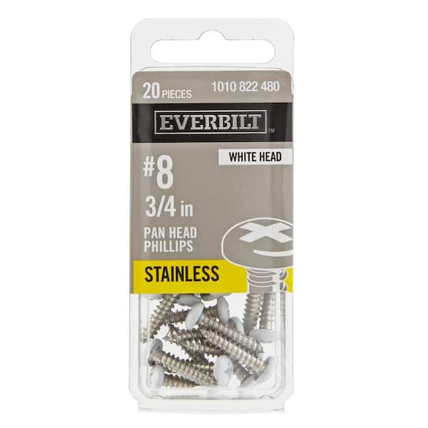#8 x 3/4 in. White Stainless Steel Phillips Pan Head Standard Sheet Metal Screw (20-Pack)