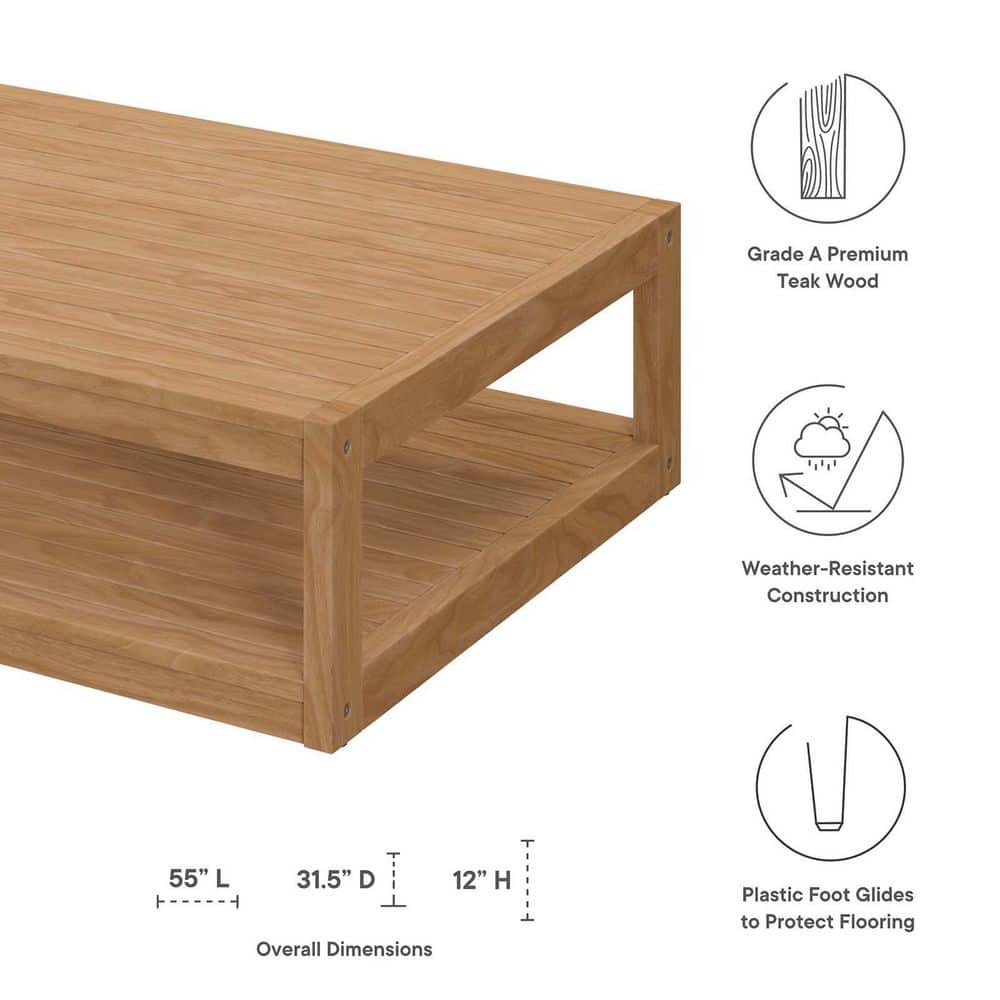 Carlsbad 55'' Natural Teak Wood Contemporary Outdoor Coffee Table
