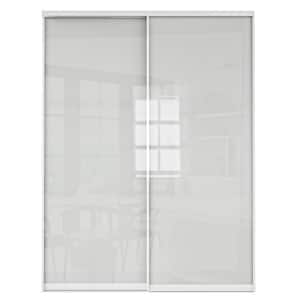 48 in. x 80 in. 1 Lite Tempered Frosted Glass White Aluminum Frame Sliding Closet Door with Hardware