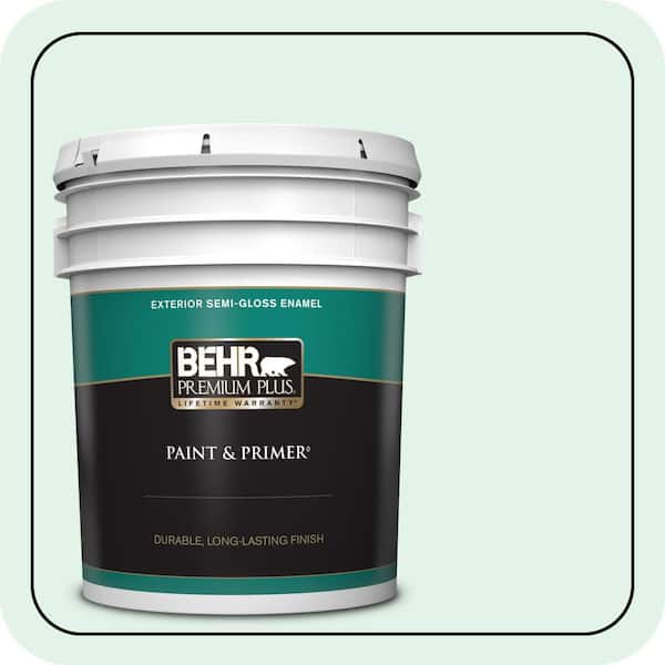 BEHR PREMIUM PLUS 5 gal. #480C-1 Light Mint Semi-Gloss Enamel Exterior Paint & Primer