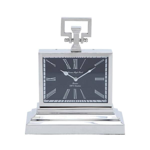 Litton Lane 13 in. x 11 in. Stainless Steel and Nickel Round Table Clock