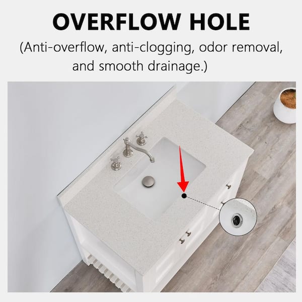 YASINU 36 in. W x 22 in. D Quartz Stone White Rectangular Single