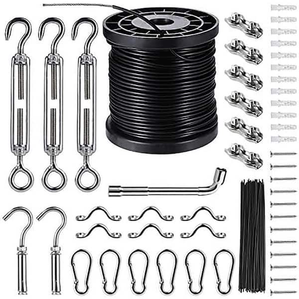 164 FT Nylon-Coated Stainless Steel Wire Rope Cable Kit with Turnbuckle and Hooks for Outdoor String Lights Suspension