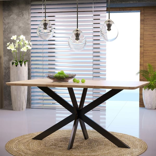 Ravenna Maple Wood Cross Legs Dining Table Seats 6