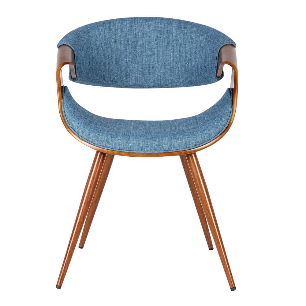 Mid-Century Modern Upholstered Blue Wood Side Chair