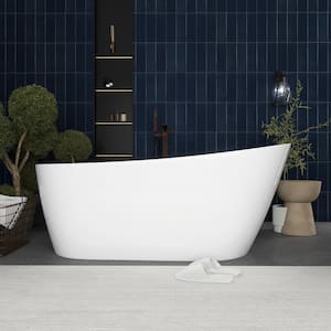 60 in. x 29 in. Acrylic Single Slipper Flatbottom Freestanding Soaking Bathtub in White with Drain