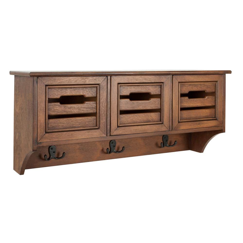 Honey Brown Transitional 3-Drawer Wood Wall Rack
