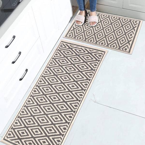 THE SOFIA RUGS Sofihas Floor Mats, Gray, 48x20+30x20, polypropylene,  Diamond, Set 2 Piece Non-Slip, Washable, Kitchen Mat K-MAT-67B-GR - The  Home Depot