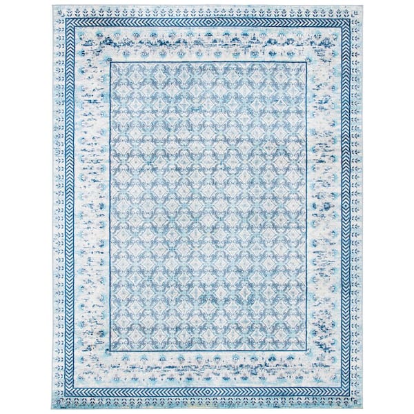 SAFAVIEH Brentwood Ivory/Aqua 9 ft. x 12 ft. Multi-Border Geometric Area Rug