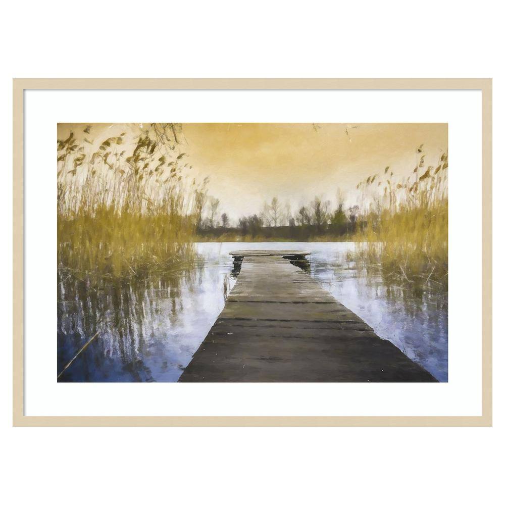 Marsh Jetty by Kim Curinga 41 in. W x 30 in. H. Wood Framed Wall Art Print Framed in Brown price history on PriceWatchPro