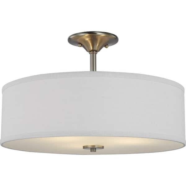 Progress Lighting Ratio 3-Light Brushed Nickel Transitional Drum Medium Hanging Convertible Pendant/semi-flush