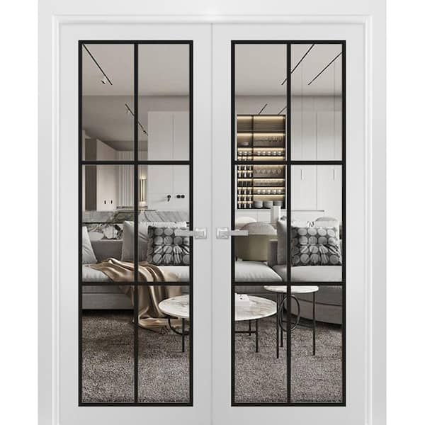 72 in. x 84 in. White Finished Universal/Reversible Clear Glass Solid Wood Assembly Required Interior Door Kit