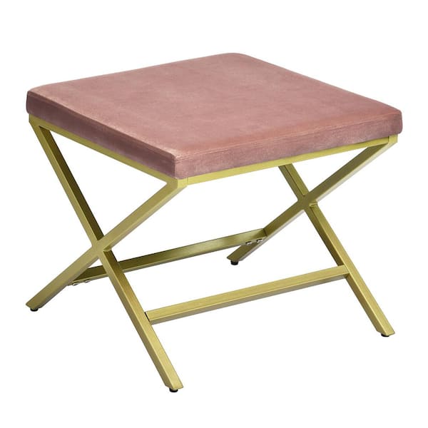 Homy Casa Pink Velvet Living Room Bench X Shape Legs
