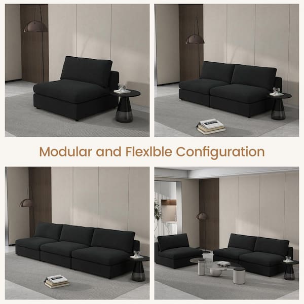 J&E Home 118 in. Square Arm Boucle Fabric Deep Seat Modular Free
