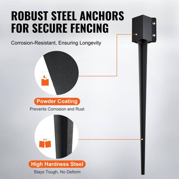 VEVOR Fence Post Anchor Ground, 4-Pack 36 in. L x 4 in. W x 4 in. H Outer Diameter, Metal Powder Coated Post Stake Ground