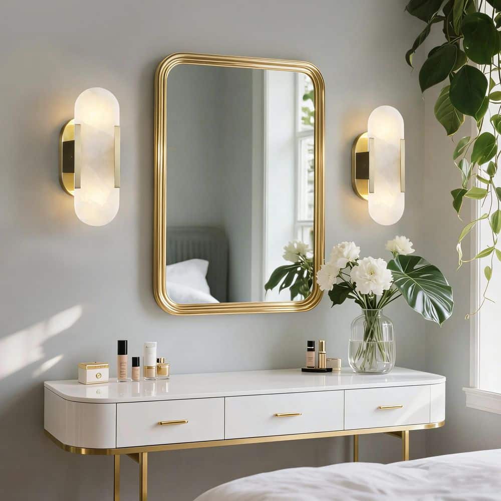 2-Light Brass Natural Marble Modern Wall Sconce 13.78 in. Wall Sconce For Bedroom Staircase Dresser Bedside Hallway price history on PriceWatchPro