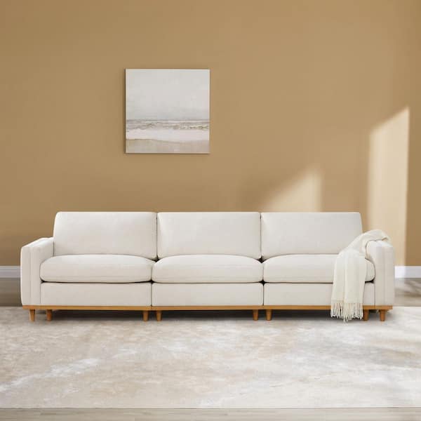 Spruce & Spring Aria 118 in. 3-Piece Square Arm Fabric Modular Sofa in Linen with Overstuffed Cushions for Living Room