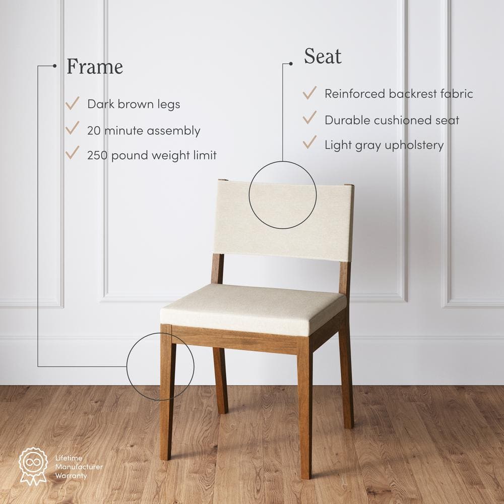 Light Gray Linen and Dark Brown Wood Upholstered Side Chair