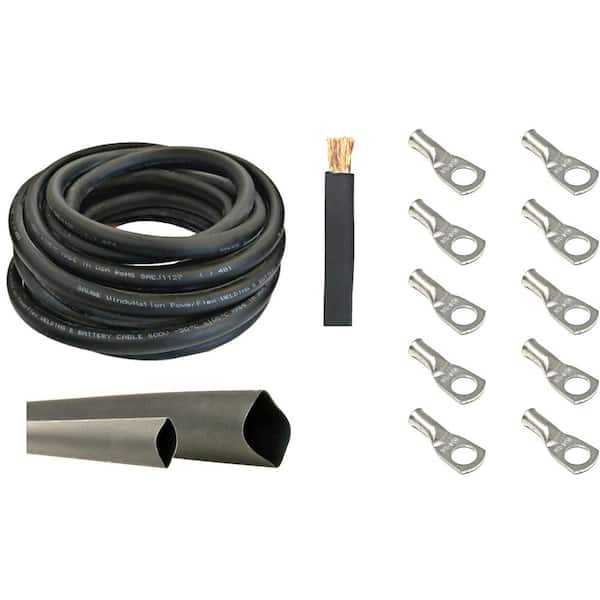 WindyNation 8-Gauge 10 ft. Black Welding Cable Kit (Includes 10-Pieces of Cable Lugs and 3 ft. Heat Shrink Tubing)