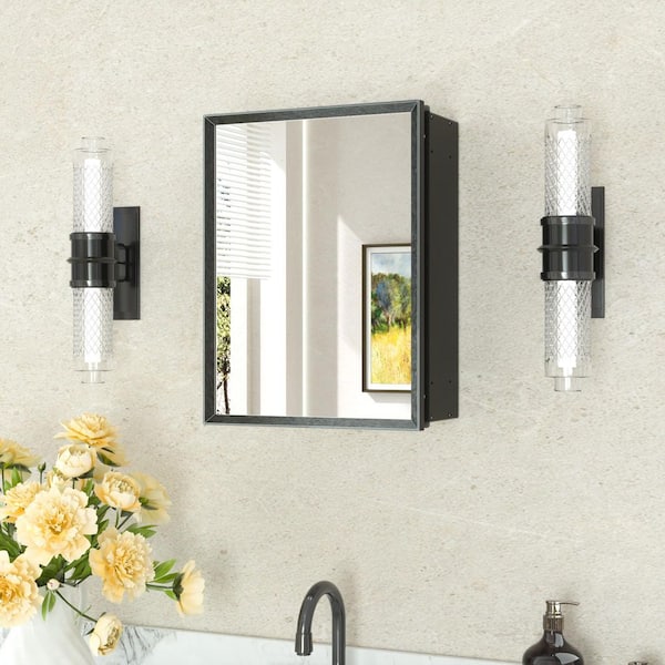 14 in. W x 18 in. H Rectangular Aluminum Medicine Cabinet with Mirror in Black