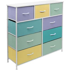 39.5 in. L x 11.5 in. W x 39.5 in. H 9-Drawer Multi Pastel color steel Frame Dresser Wood Top Easy Pull Fabric Bins
