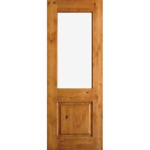 36 in. x 80 in. Rustic Half-Lite Clear Low-E IG Unfinished Wood Alder Left-Hand Inswing Exterior Prehung Front Door