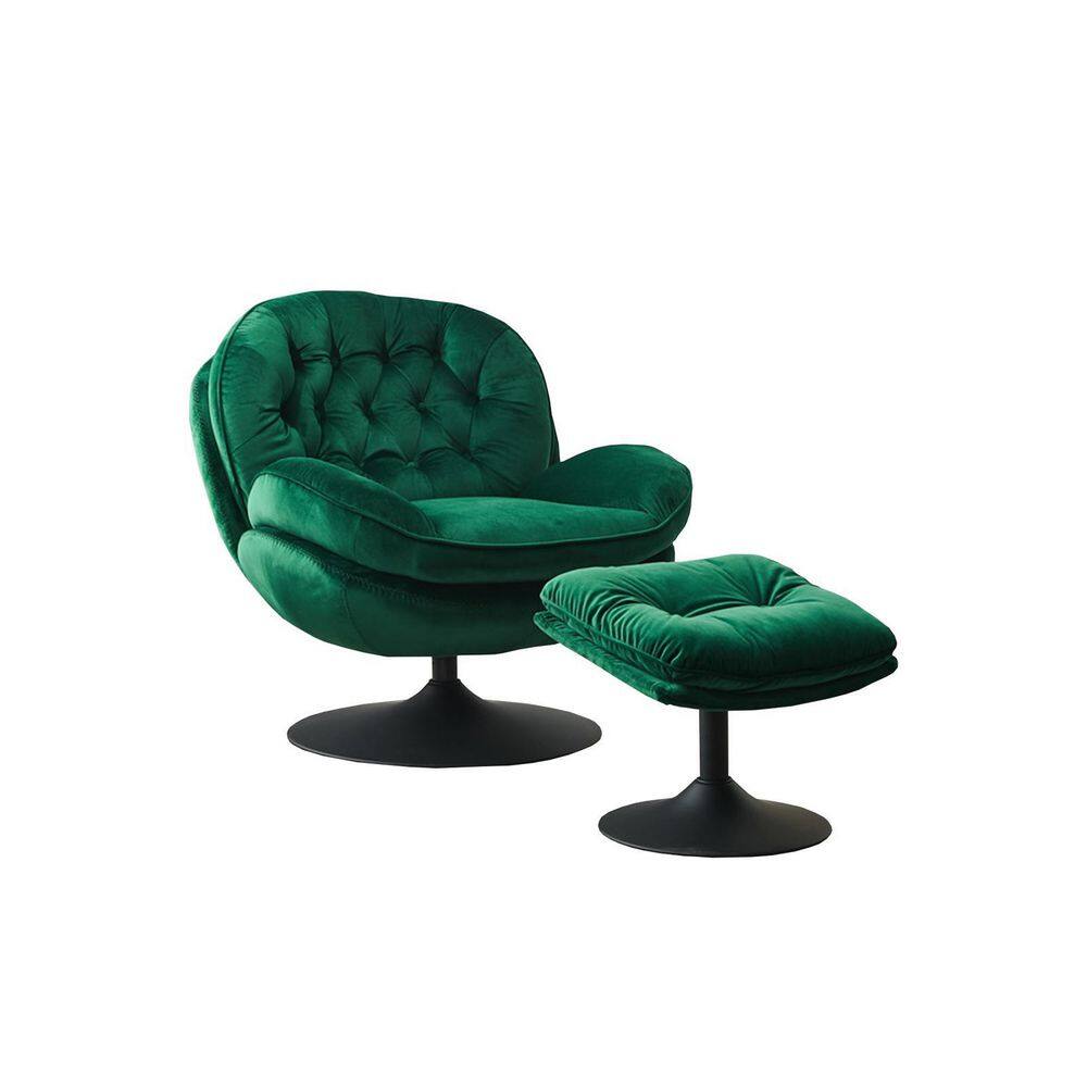 Huluwat Green Velvet Swivel Lounge Chair with Ottoman (Set of 2) DJYCG