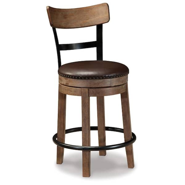 Pine Swivel Brown and Black Wood Frame Counter Height Stool Pine Swivel with Cushion