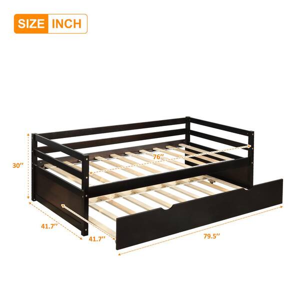 Twin Size Daybed, Solid Pine Wood Bed Frame with Pull Out Trundle for Kids Teens Adults, No Box Spring Needed - White