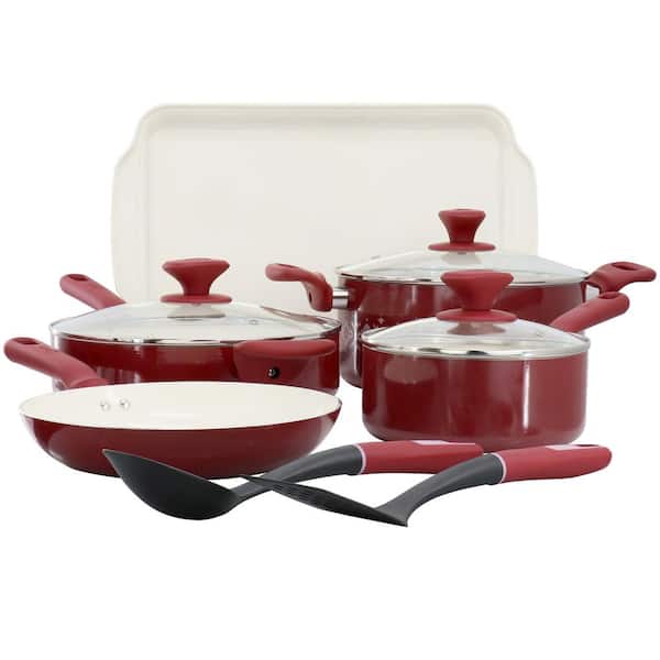 Spice BY TIA MOWRY 10-Piece Ceramic Nonstick Aluminum Cookware Set Magenta