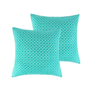 Fantasia Teal and White Trellis Cotton 26 in. x 26 in. Euro Sham - Set of 2