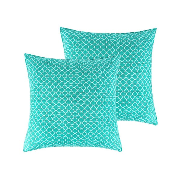 Fantasia Teal and White Trellis Cotton 26 in. x 26 in. Euro Sham - Set of 2