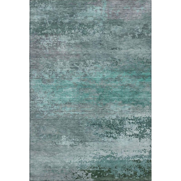 Mayfield Premium Machine Washable Abstract AMF2071 Teal 5 ft. x 7 ft. 6 in. Area Rug