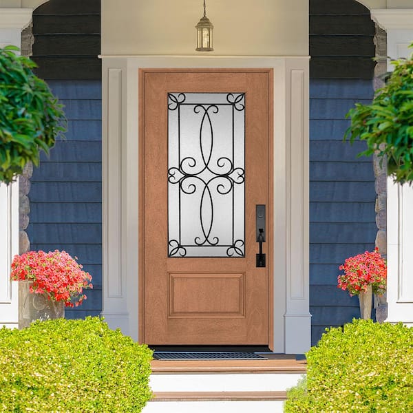 Regency 36 in. x 80 in. Universal Handing 3/4Lite Georgian Decorative Glass AutumnWh Mahogany Fiberglass Front Door Slab