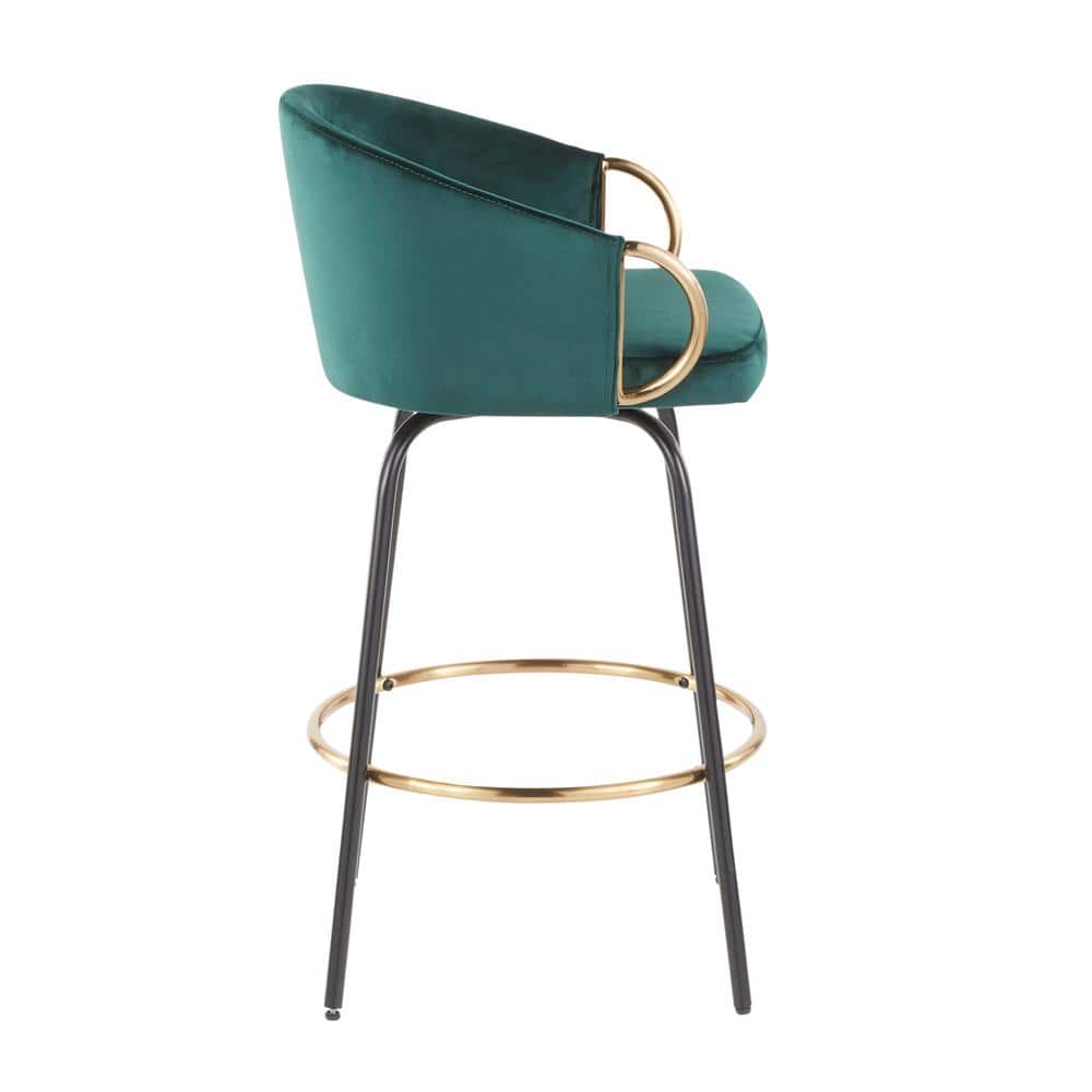 Emerald Green Velvet and Gold Metal Swivel Counter Stools, Set of 2