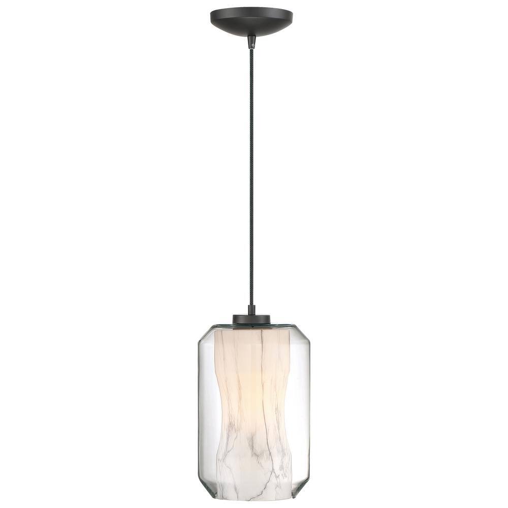 Black Glass LED Pendant Light with Marble Shade