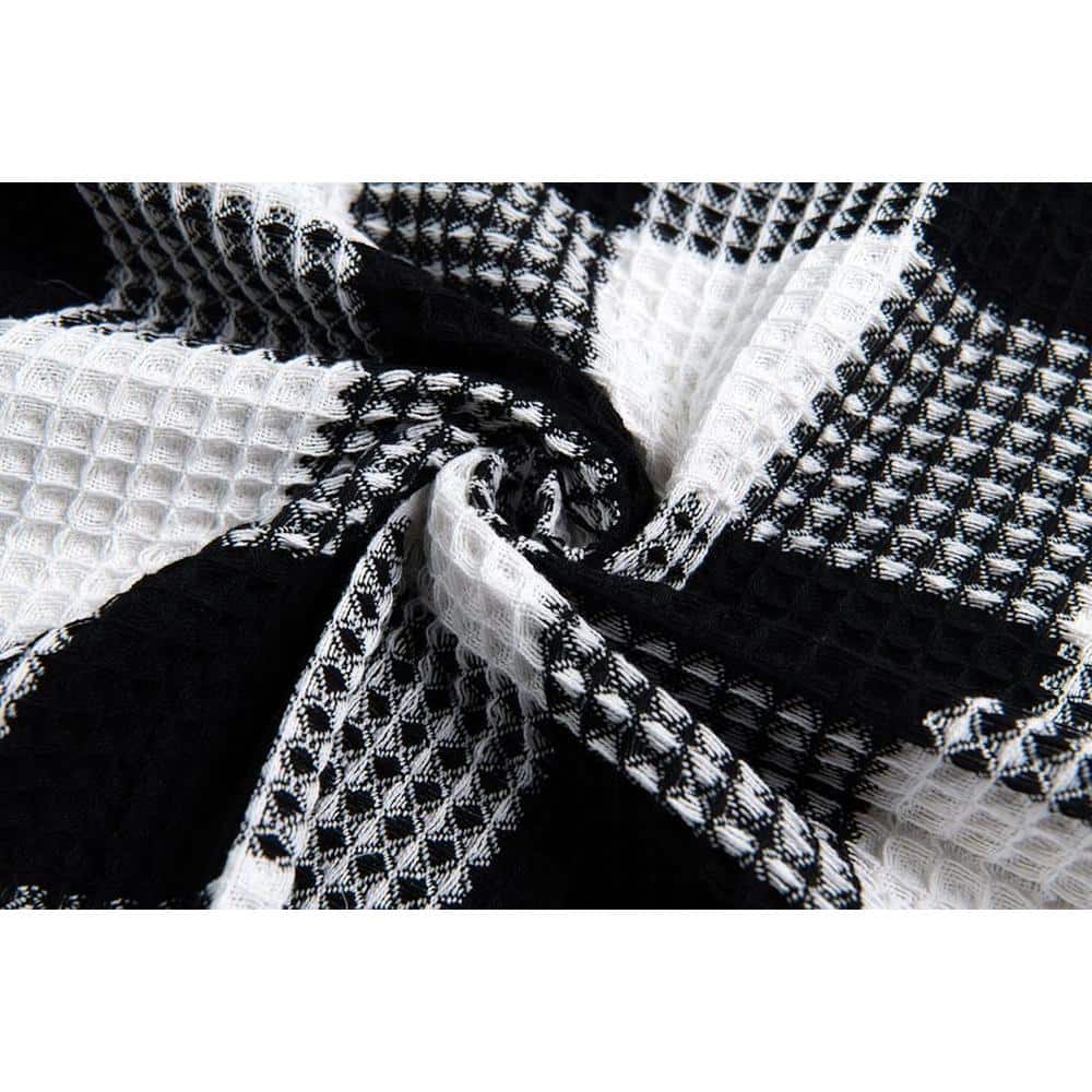 Imperial Black and White Cotton Checkered Shower Curtain with Liner