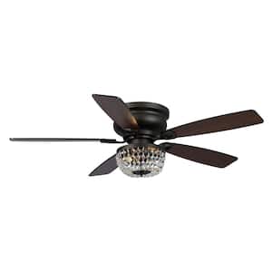 48 in. Indoor New Bronze Flush Mount Crystal Ceiling Fan with Light Kit and Remote Control