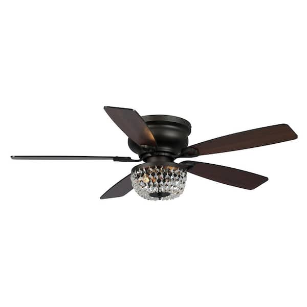 Parrot Uncle 48 in. Indoor New Bronze Flush Mount Crystal Ceiling Fan with Light Kit and Remote Control