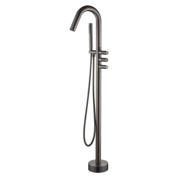 Modern Floor Mount Bathtub Faucet Freestanding Claw Foot Tub Faucet Standing Shower Faucets with Handheld Shower in Gray