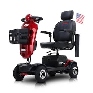 Red 4-Wheels 16 Miles Outdoor Compact Mobility Scooter with 2-Pcs x 20AH Lead Acid Battery, Cup Holders USB Charger Port