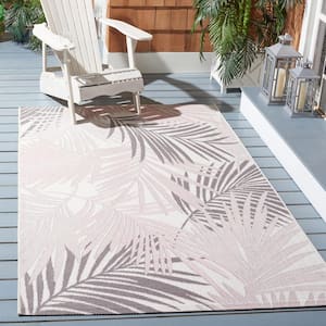 Courtyard Ivory/Pink 5 ft. x 8 ft. Abstract Leaf Indoor/Outdoor Patio  Area Rug