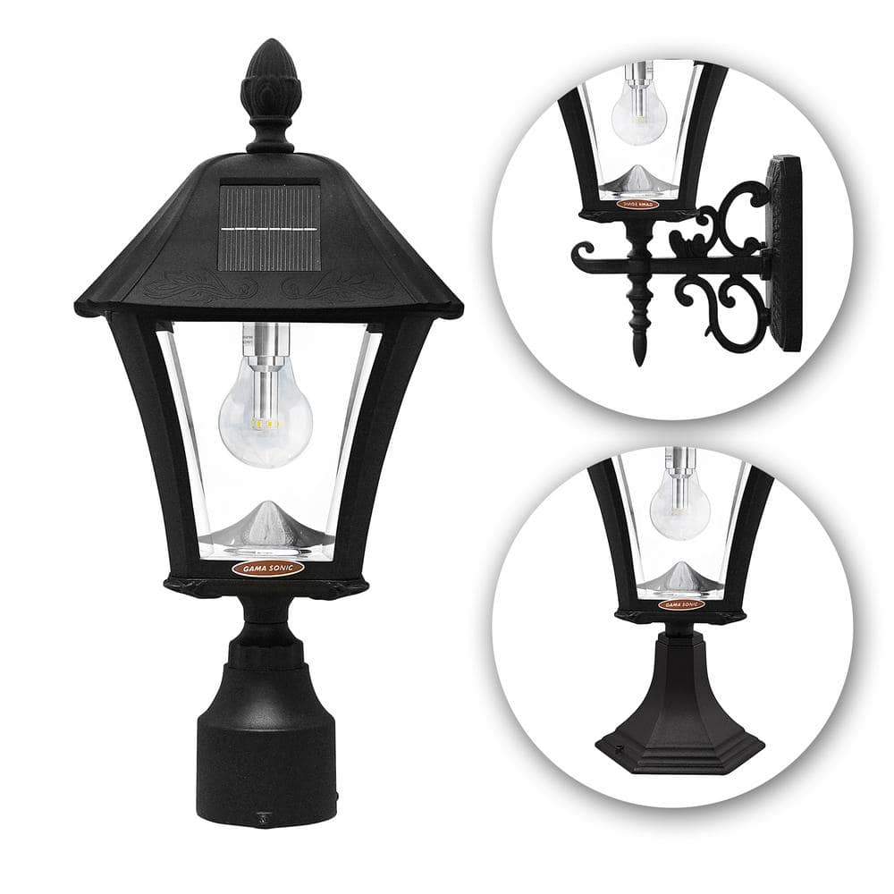 Baytown Black Cast Aluminum Solar Lamp Post with Dusk-to-Dawn Sensor